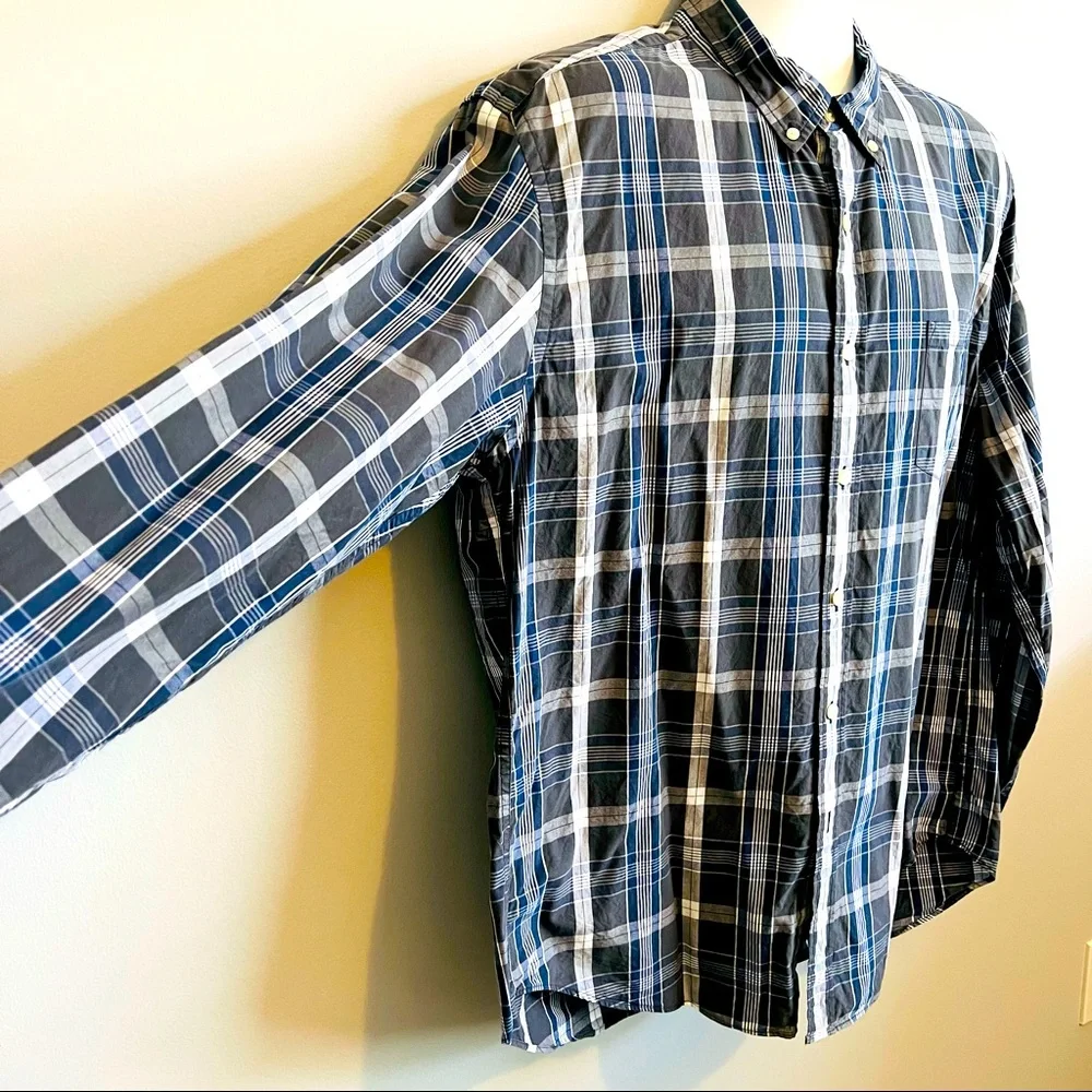 J.Crew XL Blue Gray Button Down Plaid Cotton Shirt